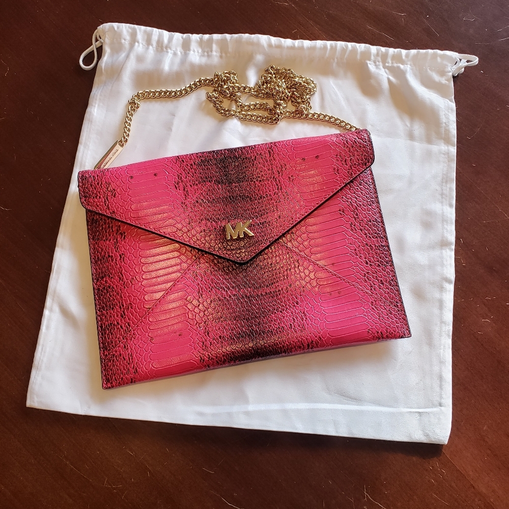 Michael Kors pink snakeskin envelope crossbody